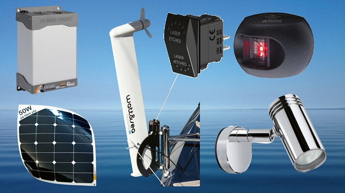 Båtel och laddning: Quick batteriladdare, solceller, Watt&Sea generator, lanternor, belysning  & installationsmtrl.